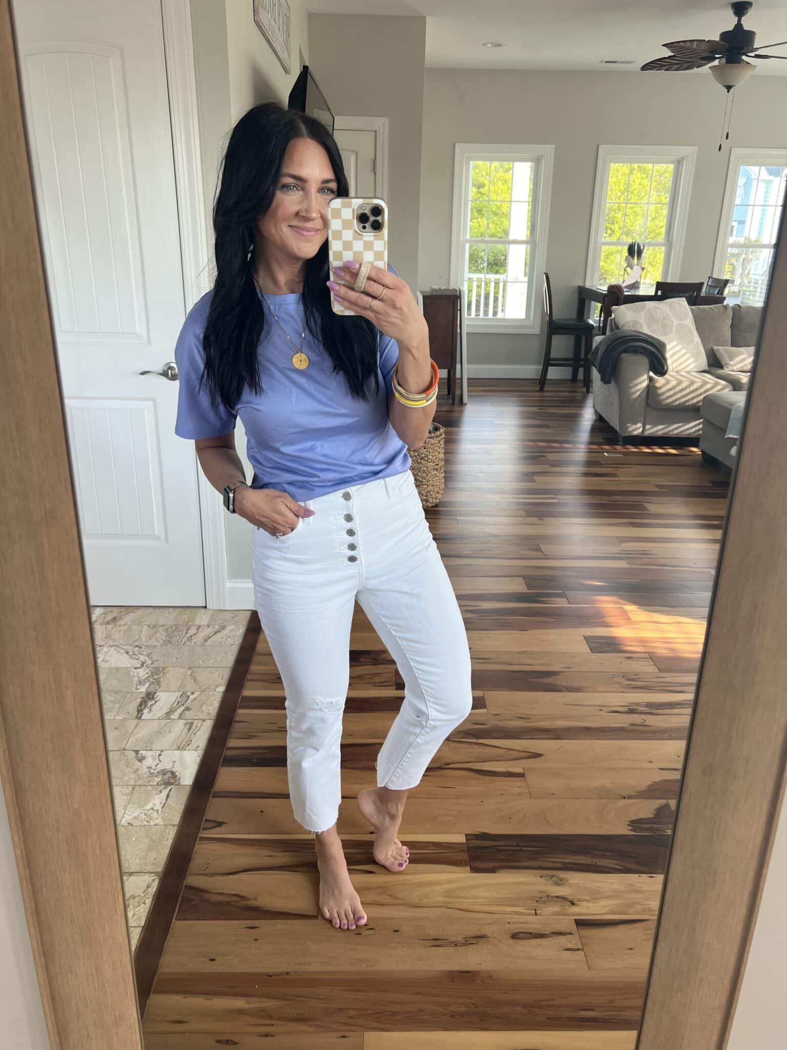 White jeans, Affordable fashion, Walmart fashion, target style, Molly Wey