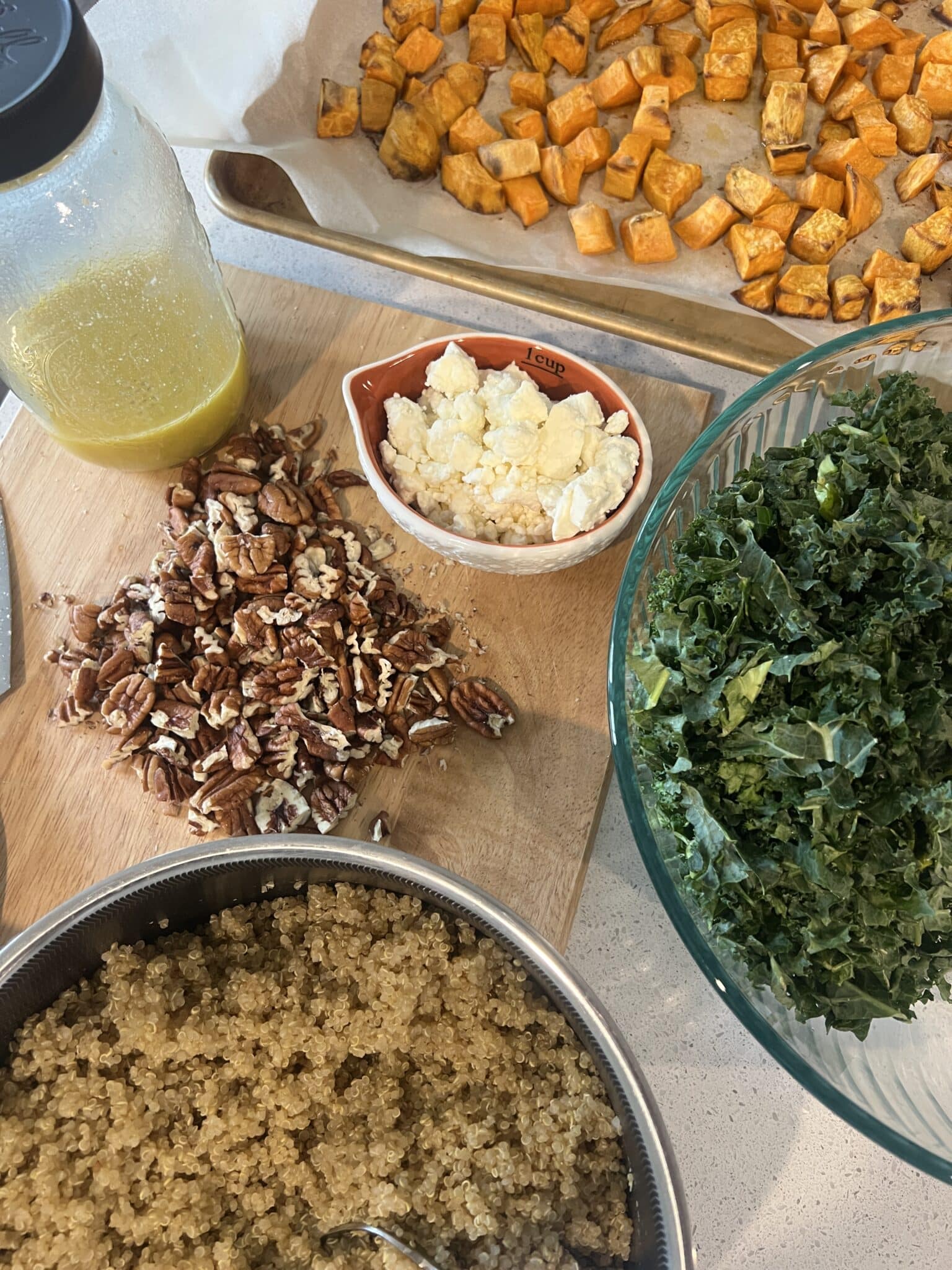 kale sweet potato quinoa salad, meal prep, healthy lunch, stilettos and diapers