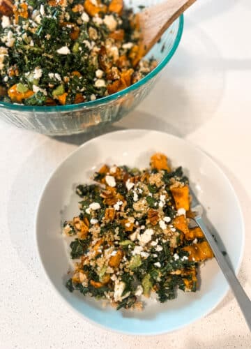 kale sweet potato quinoa salad, meal prep, healthy lunch, stilettos and diapers