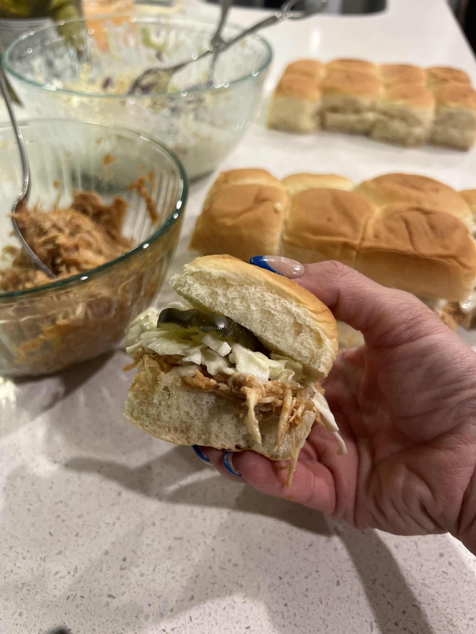 Greek Yogurt Coleslaw, easy weeknight dinner, BBQ chicken sliders, stilettos and diapers