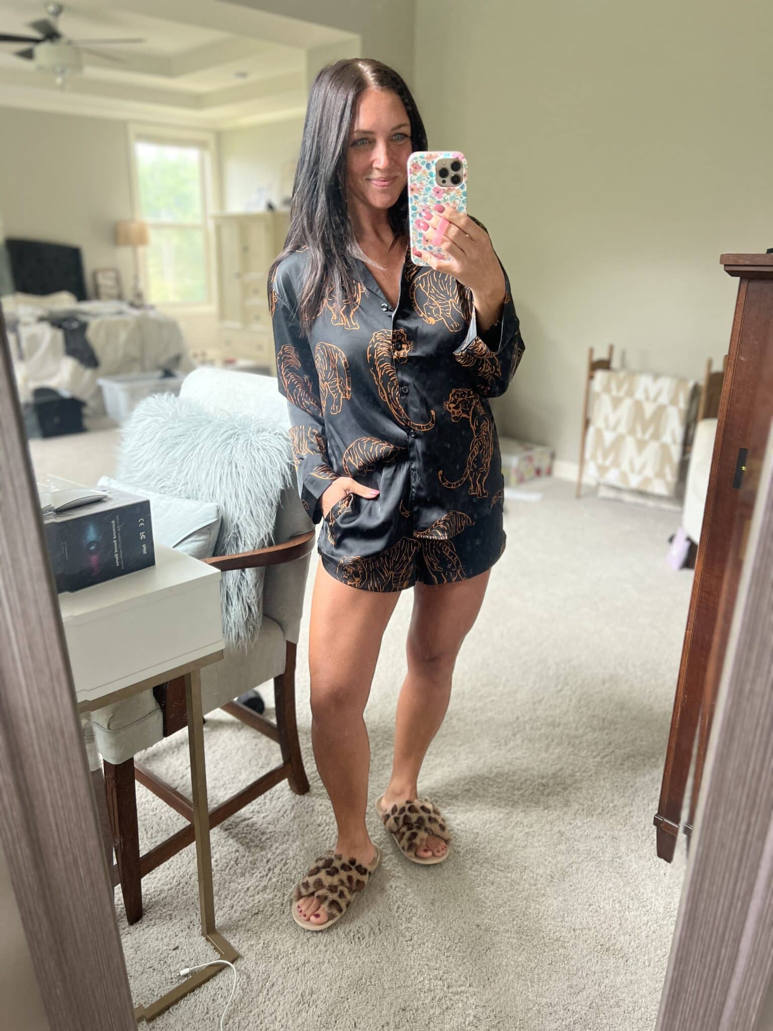 Silk pajama set, tiger pajama set, target fashion, molly wey