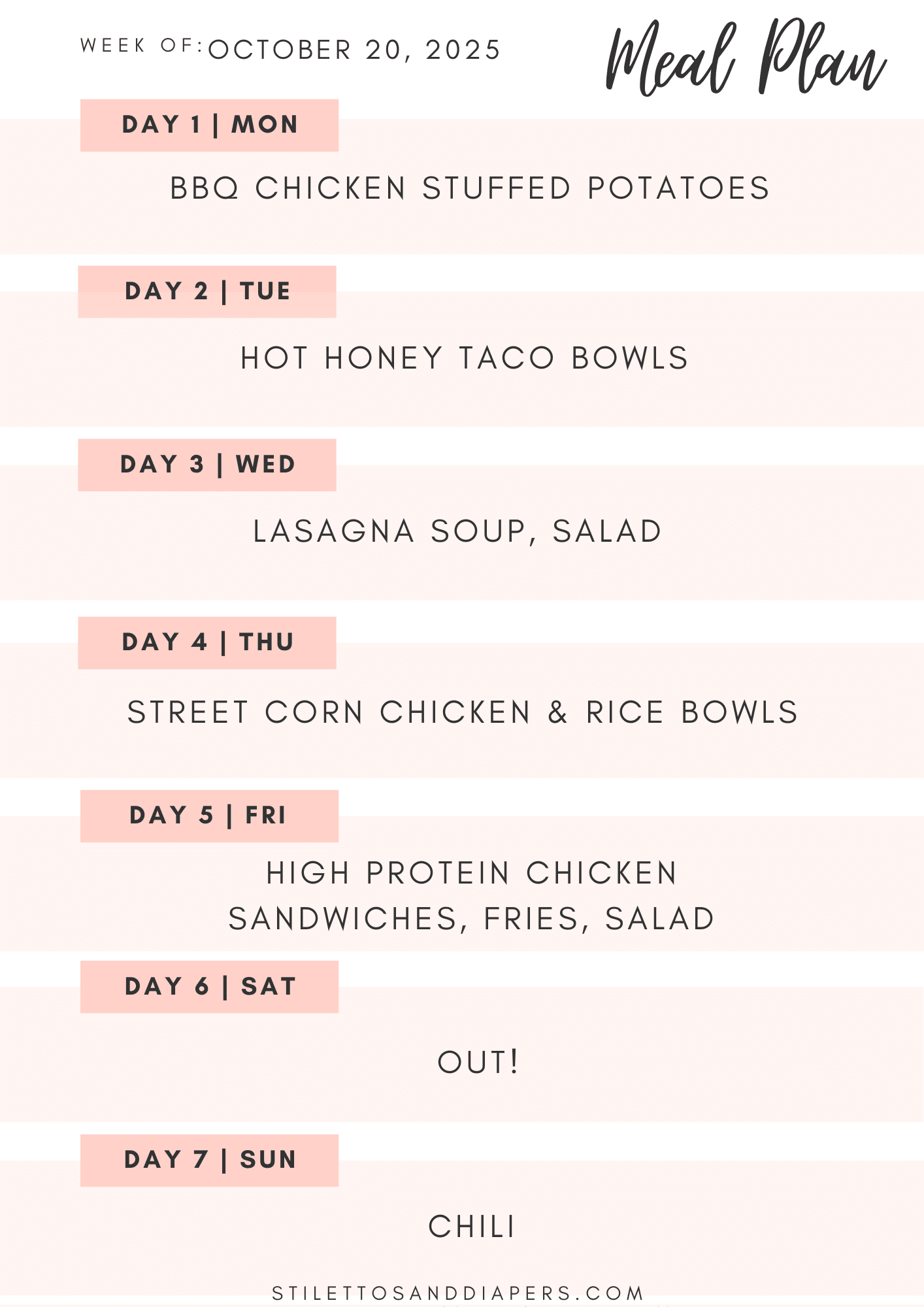 Fall meal plan, family friendly meal plan, Stilettos and Diapers