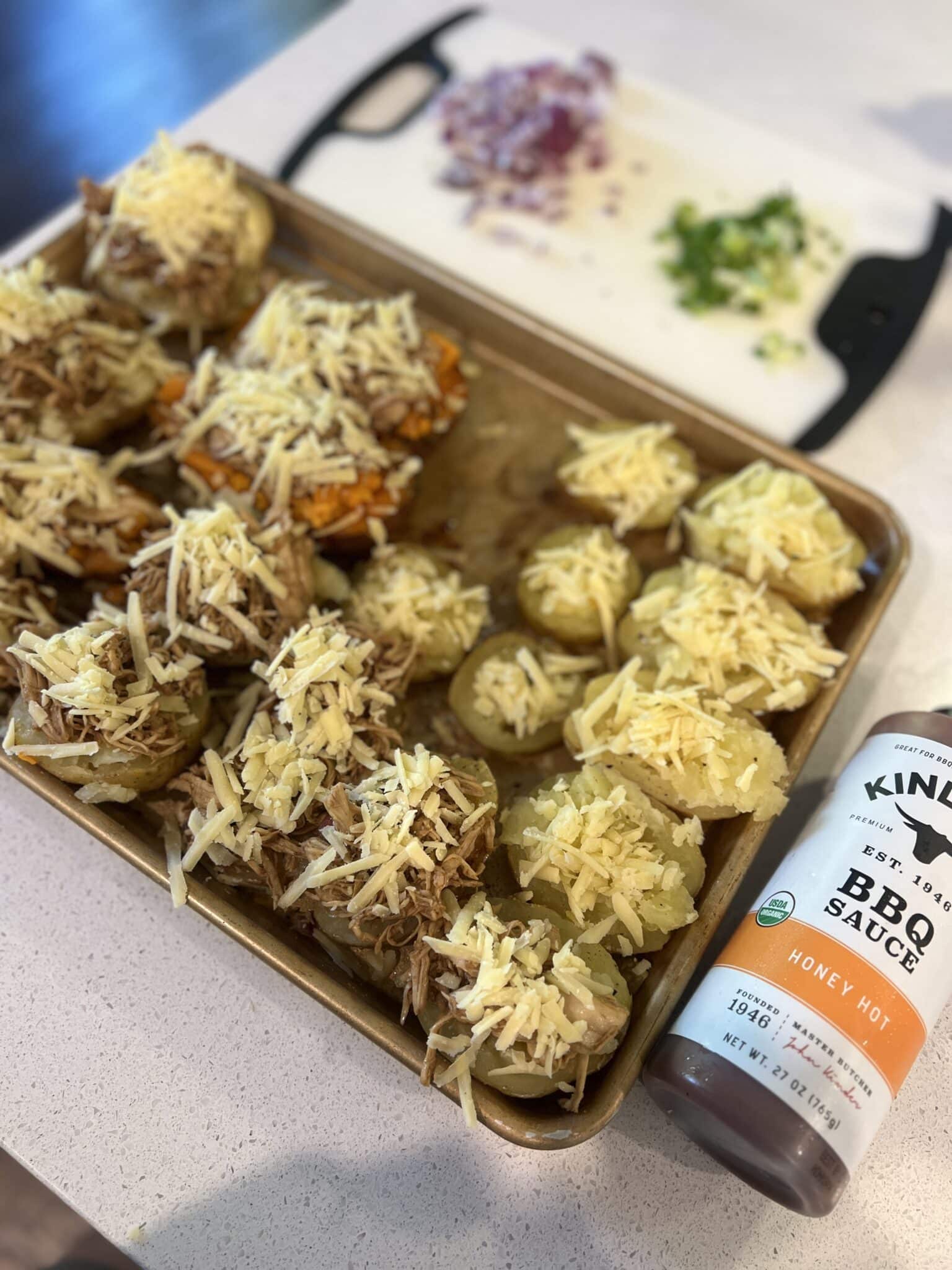 BBQ chicken stuffed potatoes, family friendly dinner idea, family dinner, stilettos and diapers