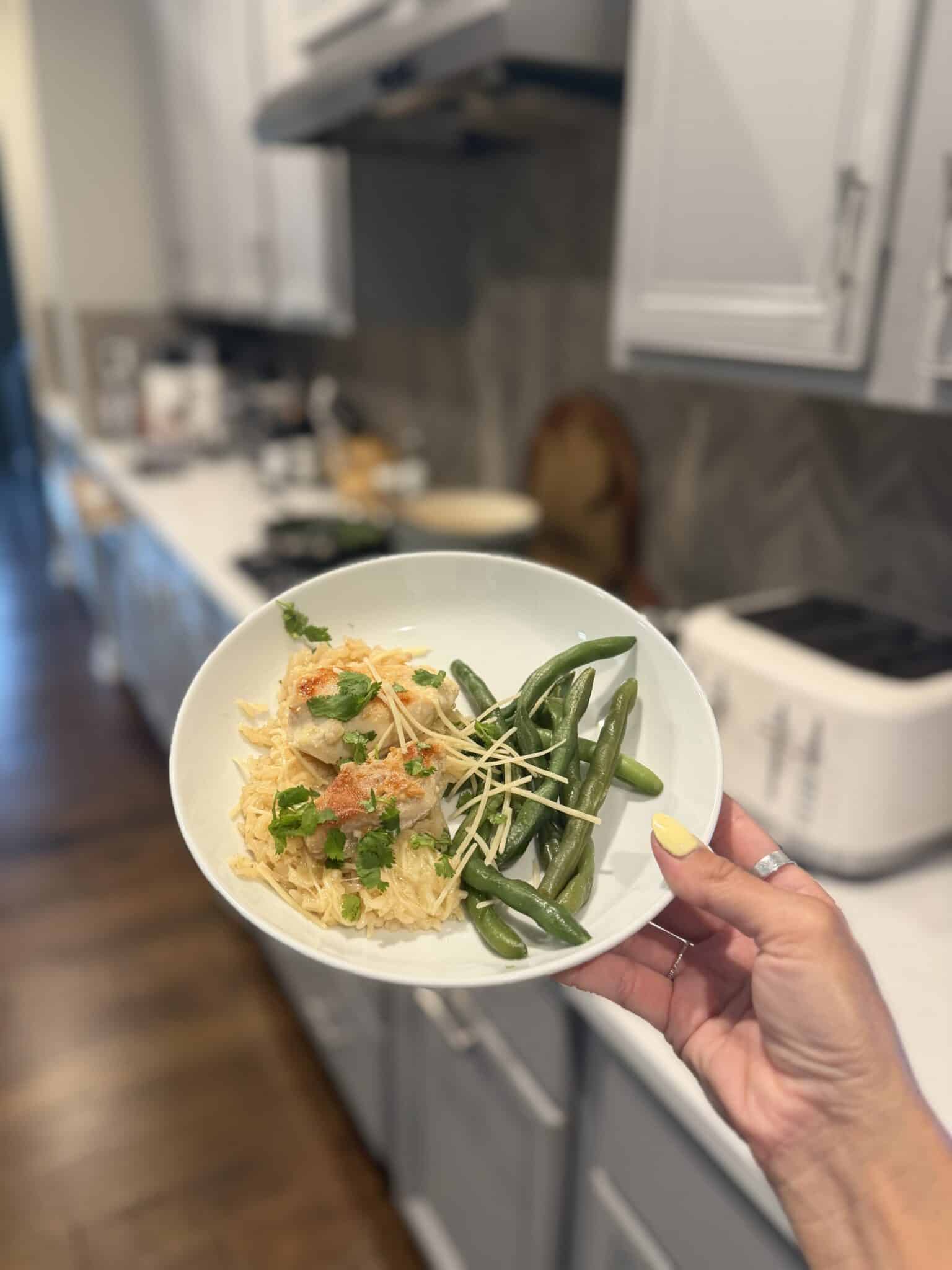Chicken scampi, parmesan rice, teen chosen dinners, 30 minute meal, weeknight family dinner