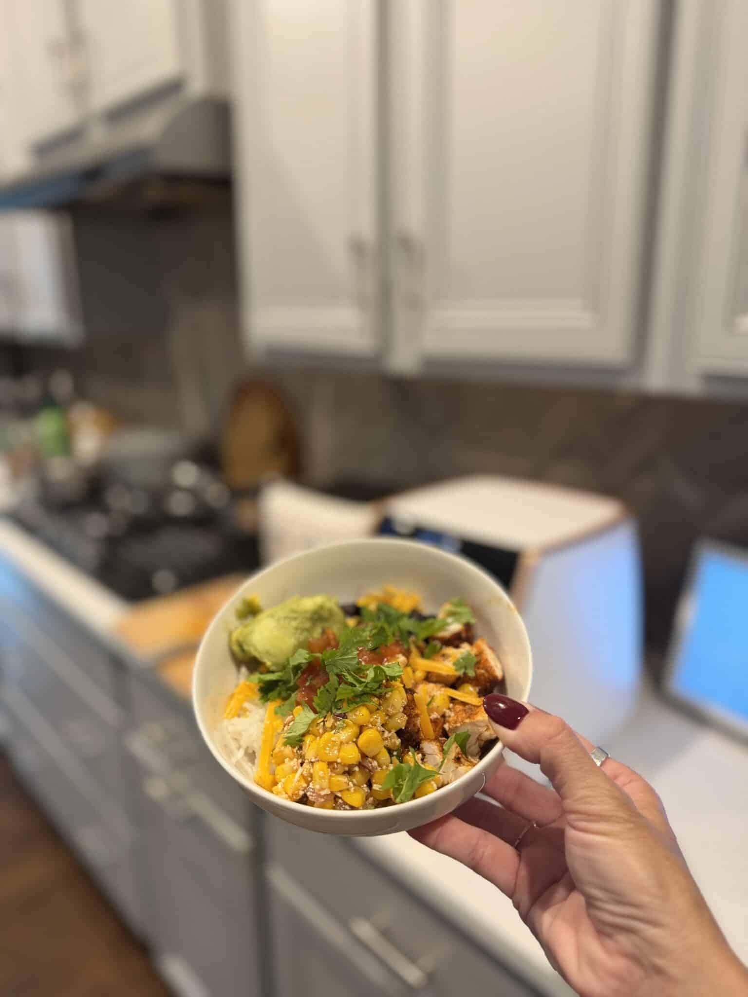 Copycat Chipotle Chicken and rice bowls, easy weeknight dinners, teen boy meals, stilettos and diapers
